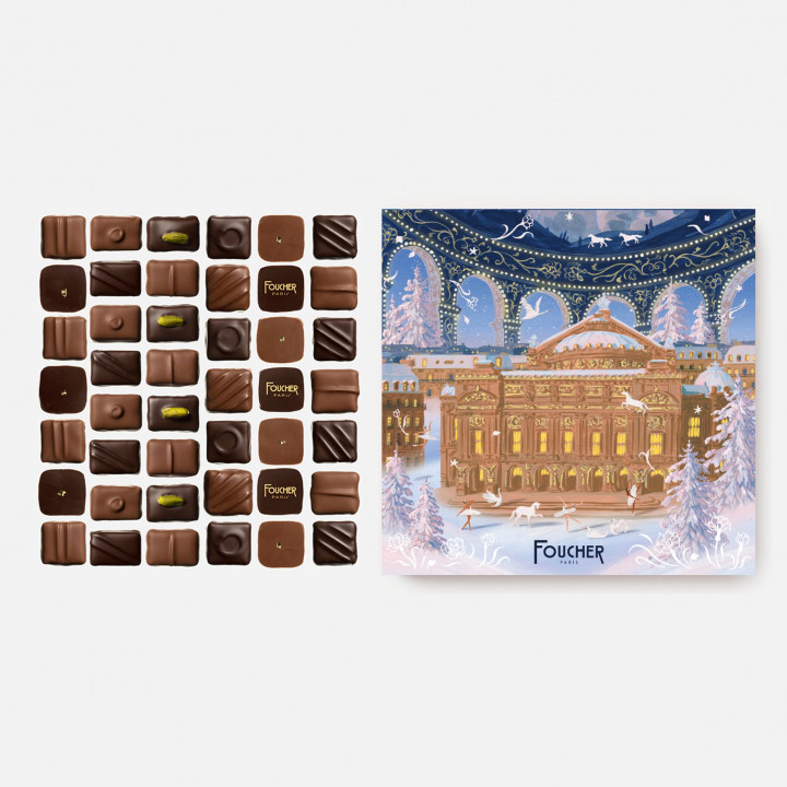 Assortiment de chocolats 400  g - Boite "Noël Opera " illustrée par Yukiko Noritake